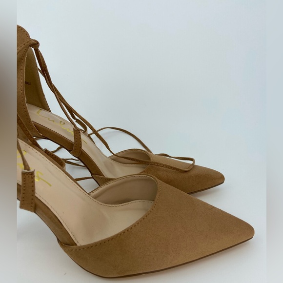 Lulu's women's heels stiletto Lace Up Suede Pointed Toe Size 6 brown camel - Picture 2 of 9